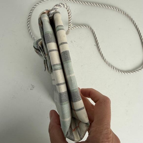 Sonia Benson Satin Plaid Bow Handbag White Blue Rope Strap Spring Preppy - Picture 7 of 9